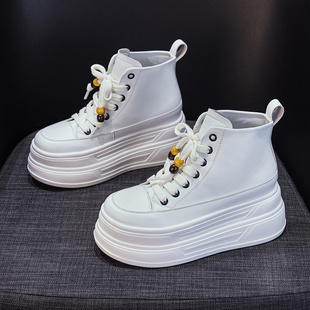 高帮鞋女2025新款黑色厚底鞋女小个子增高8cm显瘦百搭真皮小白鞋