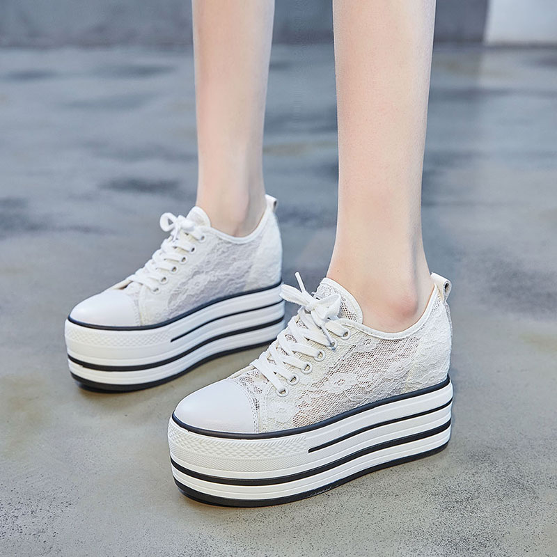 浅口透明新款系带蕾丝厚底鞋