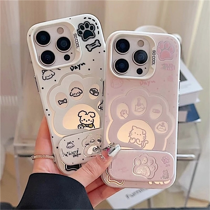 可爱猫爪镜子支架16Pro手机壳iPhone15promax情侣款iPhone13创意14小众12pro可爱xr带支架11防摔硬壳