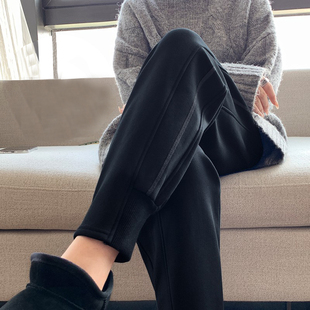 加绒美式 黑色百搭哈伦休闲裤 运动裤 宽松束脚卫裤 女胖mm春秋季 大码