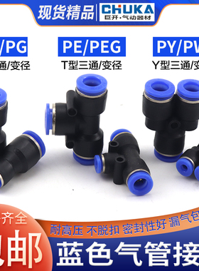 PU8直通气管接头快插塑料PE10三通PG16变径快速接头PY12PEG4-高压