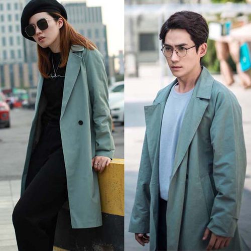 cos朱一龙同款女友蓝绿色风衣