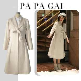 第四季了不起的麦瑟尔夫人大衣同款蝴蝶结外套复古中长款毛呢