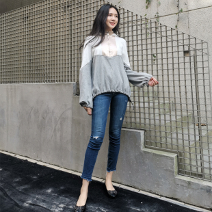 新款灰色套头半高领短款卫衣女秋季宽松韩版慵懒风日系连帽