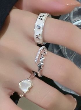 轻奢风爱心贝壳戒指女生小众气质闺蜜情侣对戒高级感可调节指环