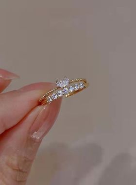 可爱到发芽~戒指套装轻奢小众精致爱心形食指戒韩国ins女个性新款