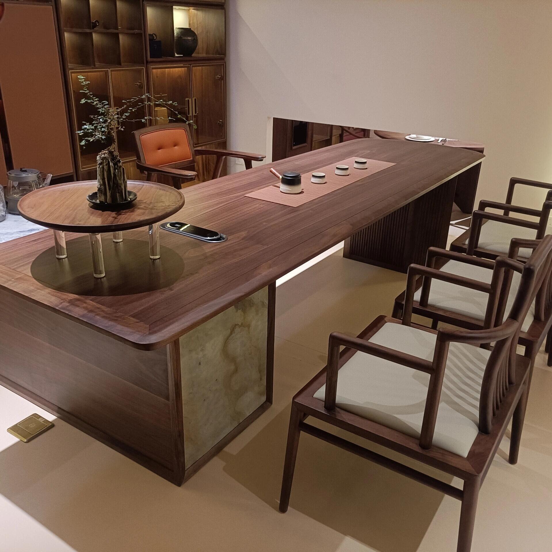 新中式黑胡桃木茶桌椅组合客厅庭院办公室泡茶桌简约实木功夫茶台