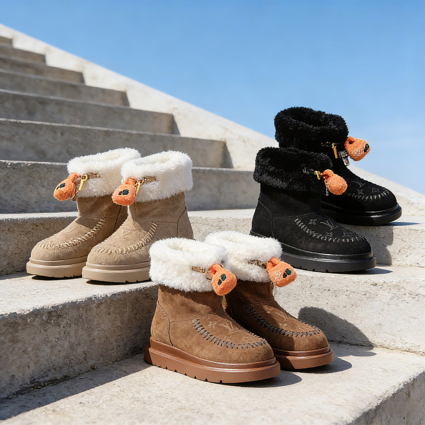 25冬季高端反绒真皮雪地靴女 羊毛内里加厚厚底显高保暖中靴女鞋