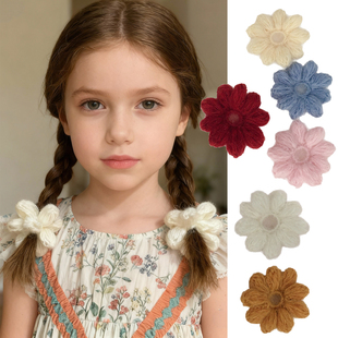 韩系儿童花朵针织发圈 马海毛编织甜美头绳 小女孩扎辫可爱头饰