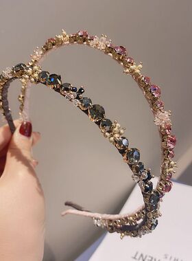 手工发饰串珠水晶发箍甜美头箍细发卡女头扣鱼线固定捷克钻发箍