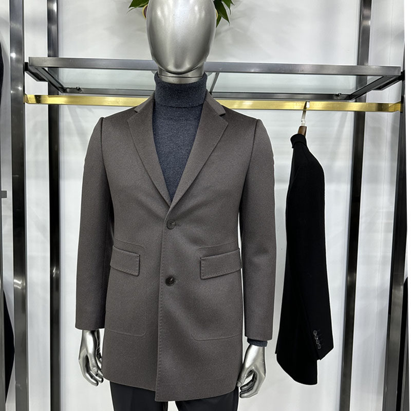 100绵羊毛新款男士羊毛大衣 中长风衣外套西服领扣版商务休闲微厚