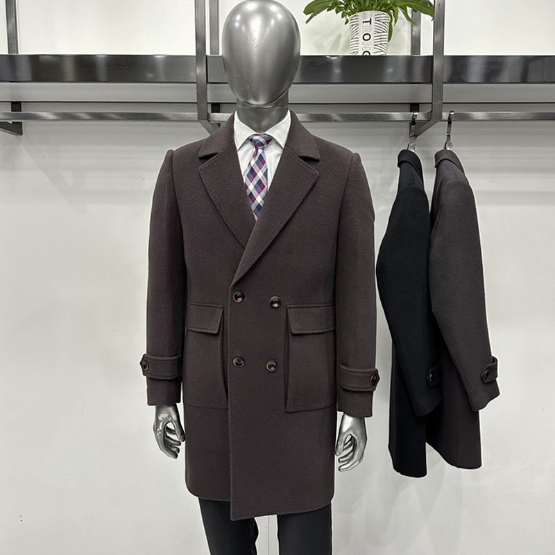 促销秋冬新款男士西服领羊毛风衣外套中长加厚 半羽绒内胆脱卸3色