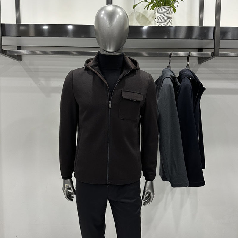 秋冬男士针织夹克 连帽脱卸立领两穿绵羊毛料微弹微厚休闲外套3色