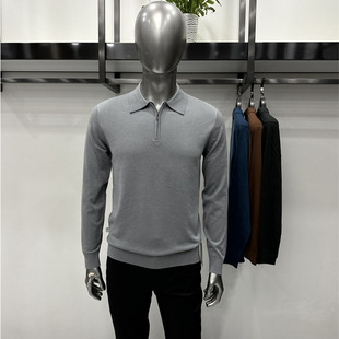 翻领半拉链POLO套头蚕丝绵羊毛混纺精仿羊毛衫 针织衫 4色 男士 新款