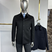 90羊毛10桑蚕丝男士 商务休闲2色 时尚 翻领摁扣派克款 夹克羊毛外套