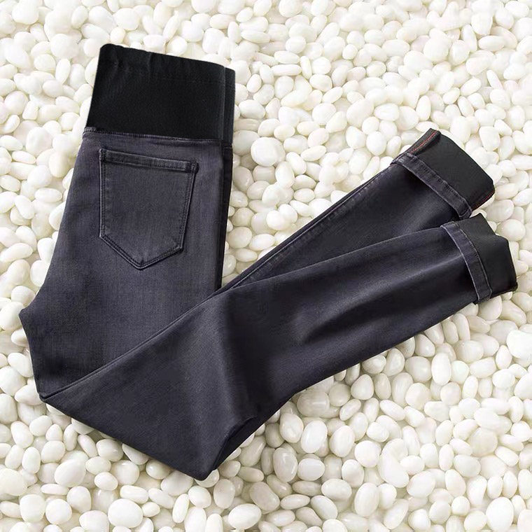 孕妇裤子春秋款外穿小脚牛仔裤秋冬季加绒加厚秋季款打底秋装黑色