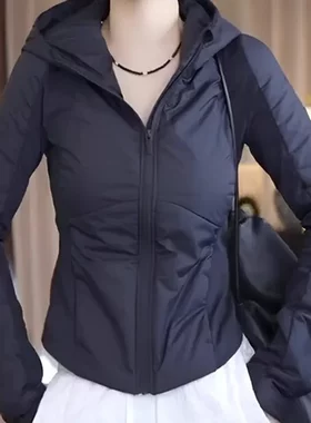 女洋气夹克2025夹棉小棉袄小个子短外套连帽轻薄风衣气质修身新款