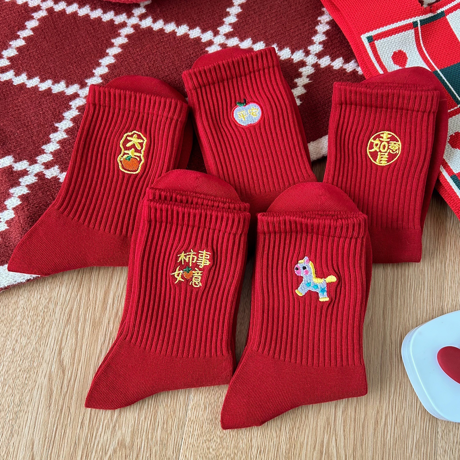 本命年属马女秋冬抗起球中筒棉袜