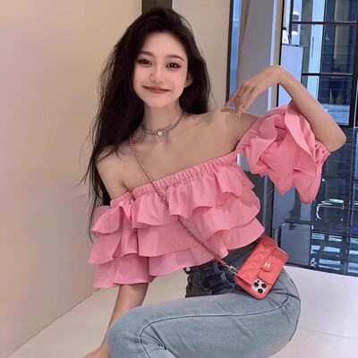 纯欲一字领松紧露肩衬衫