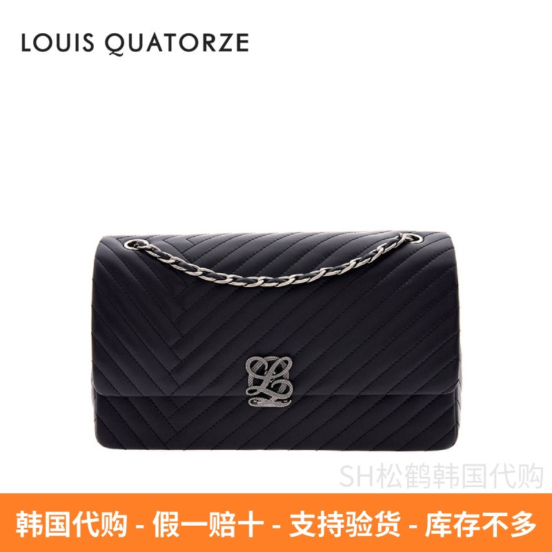 韩国直邮LOUISQUATORZE瑞克朵丝代购女士黑色牛皮单肩斜挎链条包