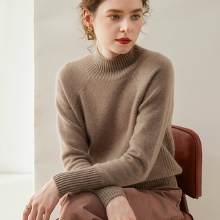 插肩加厚半高领羊绒衫女100纯羊绒秋冬新款套头长袖保暖毛衣