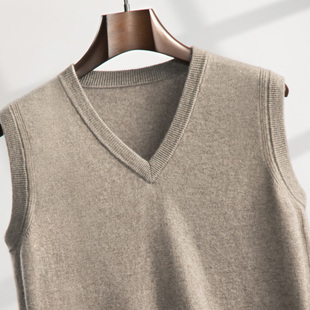 纯山羊绒马甲男v领套头无袖针织背心春秋毛衣镂空坎肩显瘦百搭
