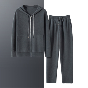 冬季 羊绒裤 2024新款 男休闲帽衫 两件套 100%纯山羊绒衫 羊绒运动套装