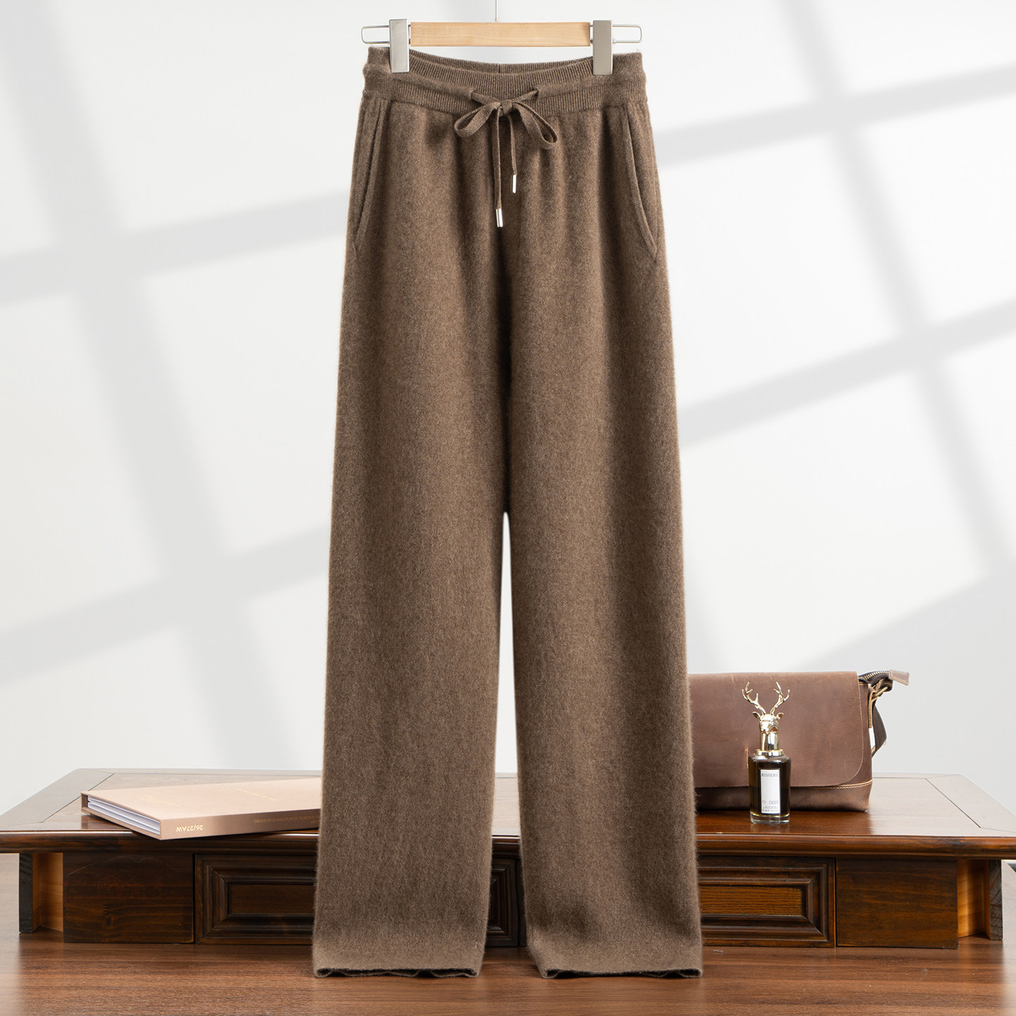 男士阔腿直筒羊绒裤~100纯山羊绒男裤外穿休闲简约加厚运动裤长裤