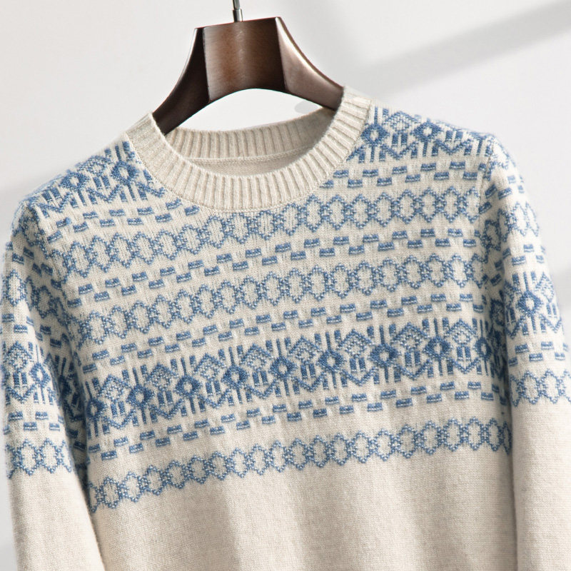 秋冬季男圆领青花瓷菱形提花加厚套头衫毛衣纯山羊绒衫针织羊毛衫,男装,羊绒套衫,淘宝优惠券,粉丝福利购,淘宝优惠卷