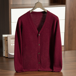 100%纯小山羊绒羊毛衫男开衫毛衣加厚秋冬高档中老年爸爸宽松外套