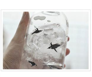 高硼硅极地动物小嘴随手杯冷水玻璃杯600ml忱心忱现货其它