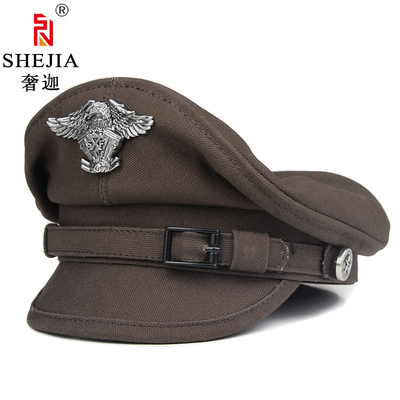 机车帽复古帆布海军水手船长男士
