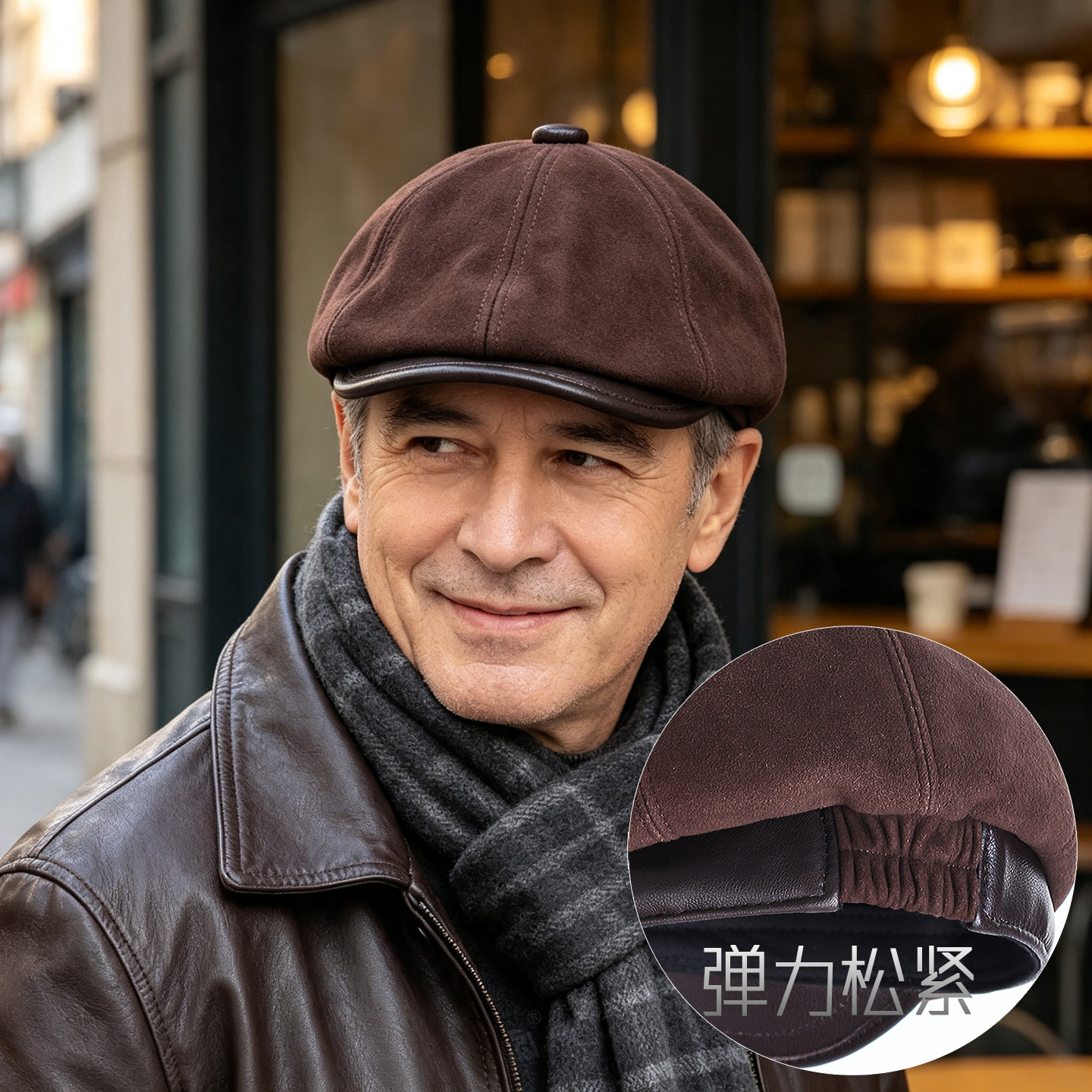 秋冬羊绒皮八角前进帽男士真皮画家帽复古报童帽中老年休闲帽子