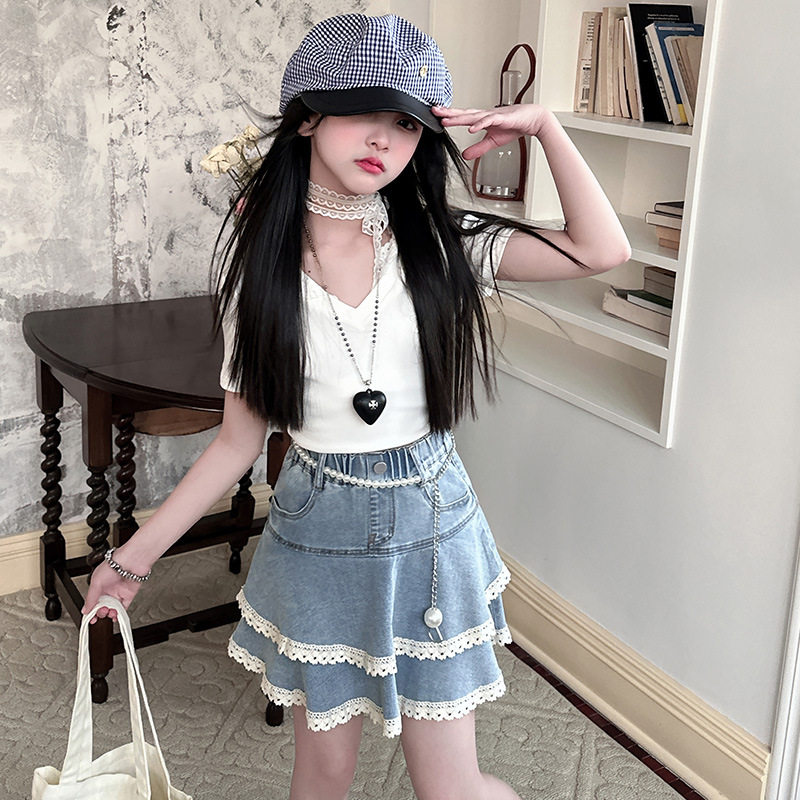 女童裙子2025夏季新款牛仔半身裙高腰短裙蛋糕裙蓬蓬裙牛仔裤