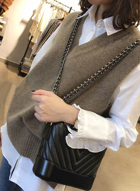 毛衣马甲女背心搭配衬衫外穿2024春秋冬短款v领宽松无袖薄款针织