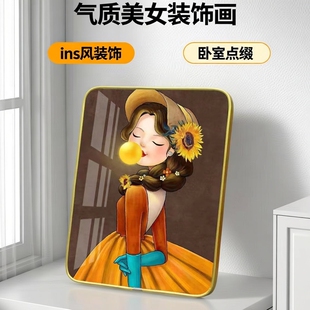 饰画ins风小众艺术卧室摆件网红梳妆台桌面摆台 轻奢气质美女装