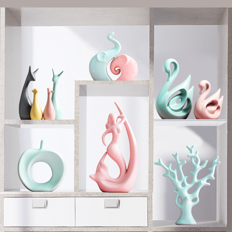 摆件家居装饰品马卡龙动物工艺品客厅酒柜电视柜房间卧室可爱摆设