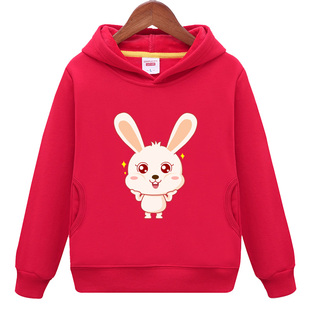 儿童加绒卫衣女童兄妹装拜年衣服宝宝红色过年上衣男童兔年新年装