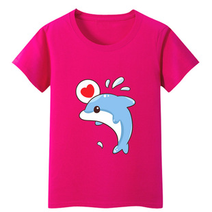 海洋的海豚男童装蓝色短袖女孩红色T恤宝宝黄色上衣黑色白色纯棉