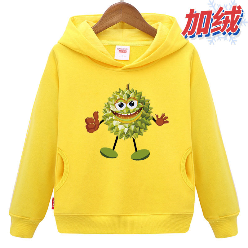 卡通榴莲卫衣儿童2冬季3女孩4加绒5宝宝6衣服7男童8童装10岁班服9