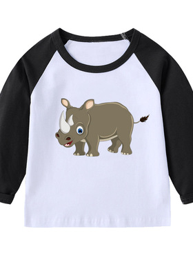 犀牛长袖T恤衫黄色衣服装男童红色插肩袖女孩子套头儿童装圆领