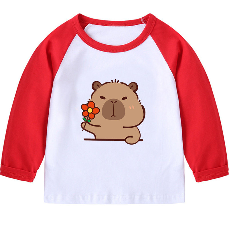 男童t恤长袖2025新款卡皮巴拉宝宝女孩纯棉上衣服春秋儿童打底衫