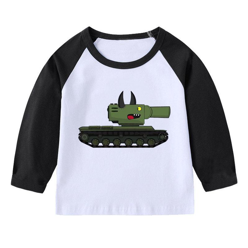 男童长袖T恤秋季童装卡通坦克图案儿童上衣中小童宝宝薄款打底衫5