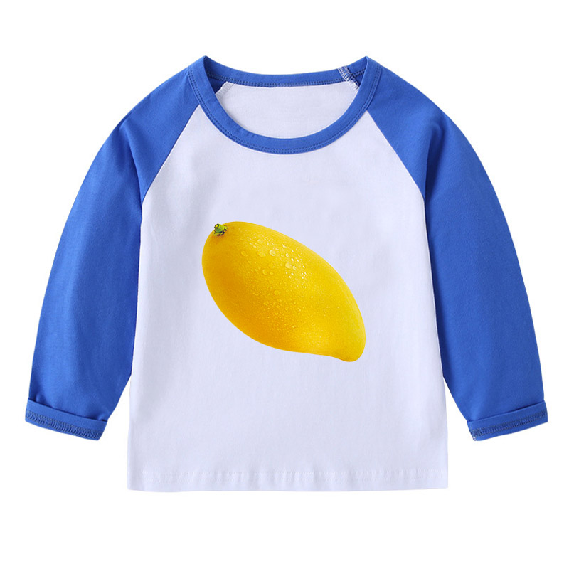 芒果长袖T恤衫黄色衣服装男童红色插肩袖女孩子套头儿童装圆领