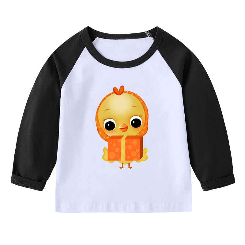 鸡长袖T恤衫黄色衣服装男童红色插肩袖女孩子套头儿童装圆领