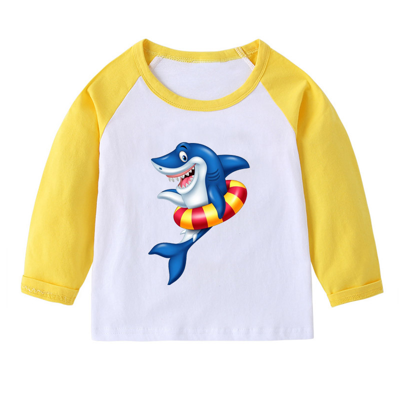 鲨鱼周边长袖男女儿童装青少年上衣小孩T恤纯棉吸汗衣服卡通