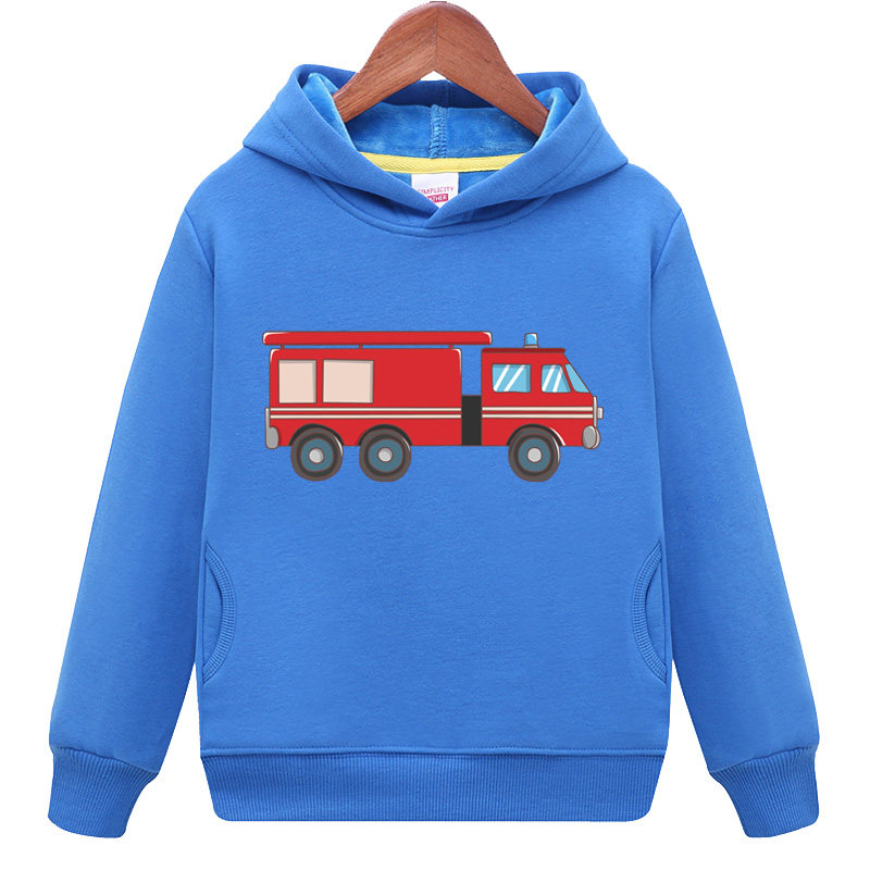 卡通消防车汽车儿童装衣服男童春秋冬卫衣小孩休闲纯棉加绒女毛圈