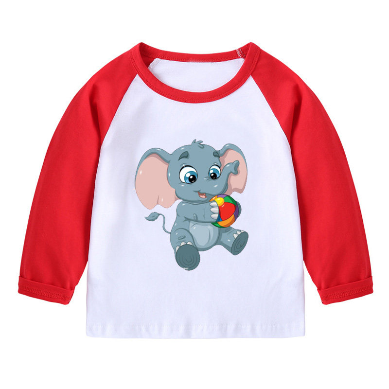 卡通大象儿童2年级3女孩4长袖T恤5宝宝6衣服7男童装9岁学生8小象1
