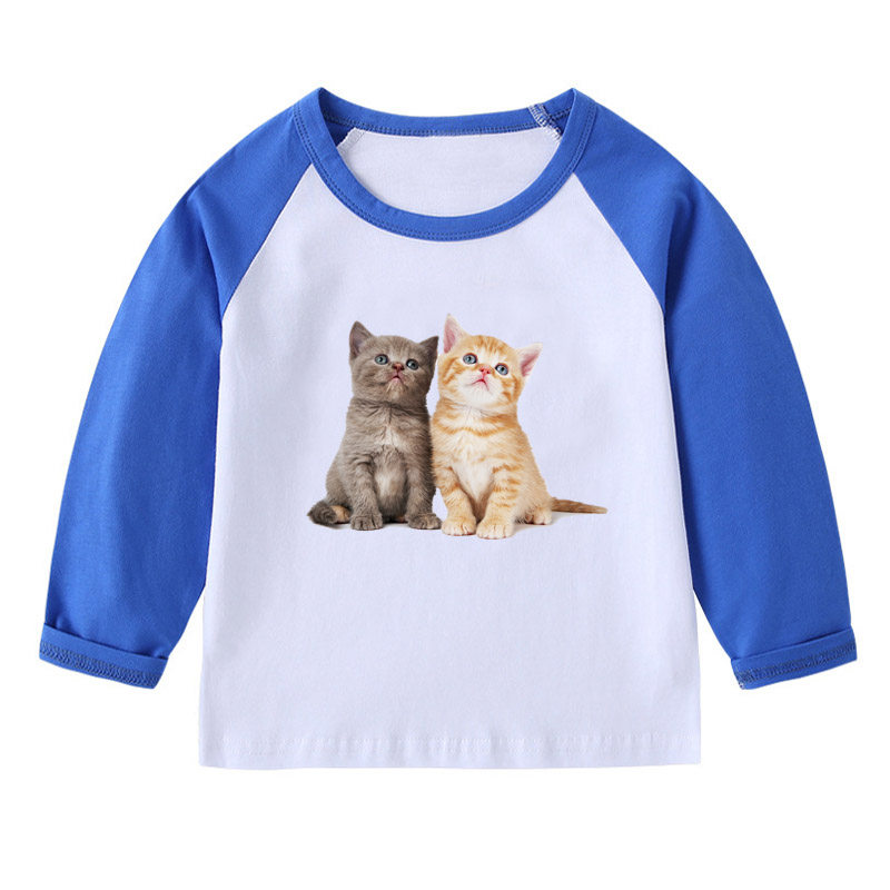猫T恤春秋长袖上衣男童活动班服女儿童装亲子装宝宝上衣服