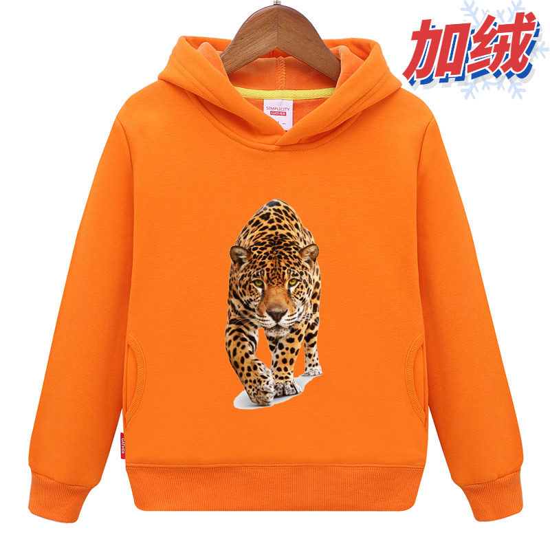 豹子图案儿童装秋冬天男童长袖外套男孩子猛兽动物上衣服女童卫衣